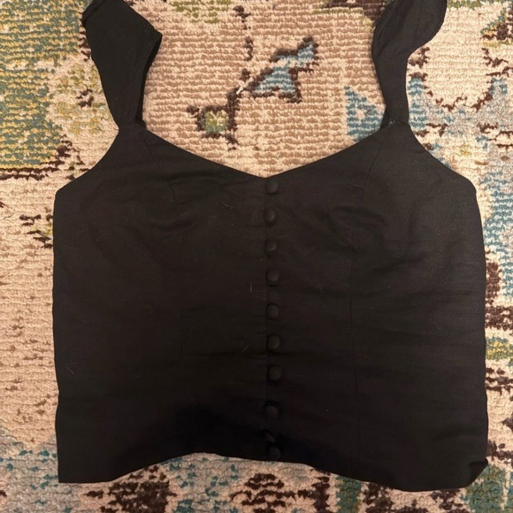 Banana Republic Petite XS‎ Black Linen Blend Button Front Crop top - Picture 3 of 6
